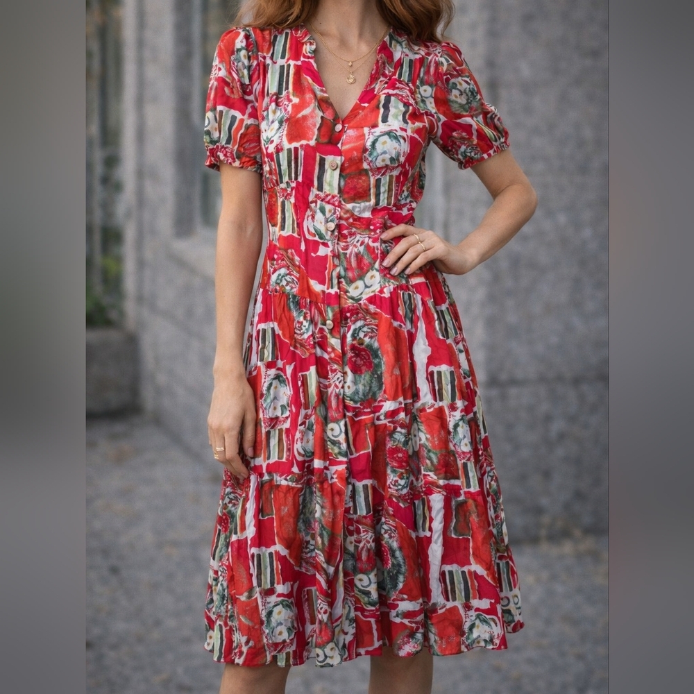 Vintage Floral Red Women's Dress